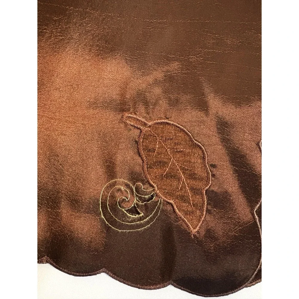 Vtg Bronze Cutwork Fall Leaf Placemats & Napkins w Scalloped Edges Silky Elegant